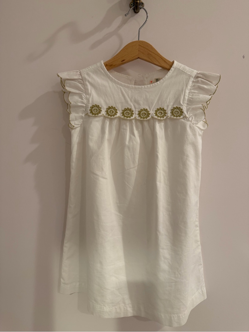 Crewcuts White Dress with Gold Floral Embroidery
